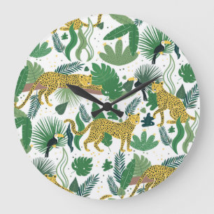 Reloj Redondo Grande Jungla de leopardos: niños tropicales sin problema