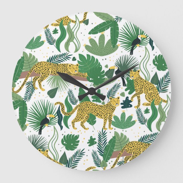 Reloj Redondo Grande Jungla de leopardos: niños tropicales sin problema (Anverso)