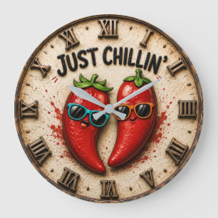 Reloj Redondo Grande Just Chillin' Funny Chili Pepper Kitchen Humor