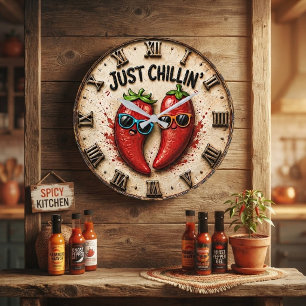 Reloj Redondo Grande Just Chillin' Funny Chili Pepper Kitchen Humor