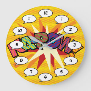 Reloj Redondo Grande KA-POW Diversión Arte Pop de Cómic Retro