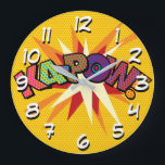 Reloj Redondo Grande KA-POW Fun Retro Cómic Pop Art<br><div class="desc">Relajados relojes pop de historietas de superhéroes que seguramente añaden un toque de color a una amplia gama de habitaciones alrededor de su casa u oficina. Una manera ideal de tratarte a ti mismo o a alguien que conoces con estos geniales relojes de diseño de historietas. ¿Por qué no agregar...</div>