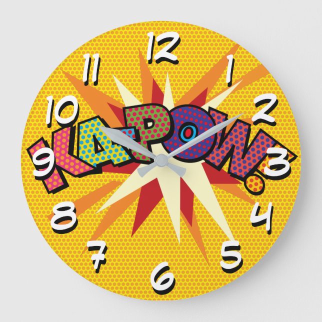Reloj Redondo Grande KA-POW Fun Retro Cómic Pop Art (Anverso)