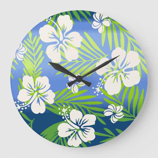 Reloj Redondo Grande Kalani Tie Dye Mezcla Hibiscus Tropical - Azul (Anverso)