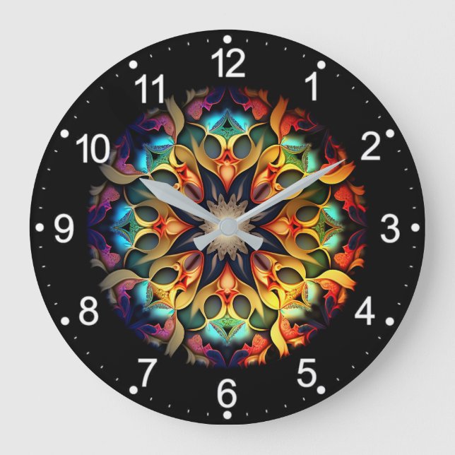 Reloj Redondo Grande Kaleidoscope Mandala Flower Design-23091 (Anverso)