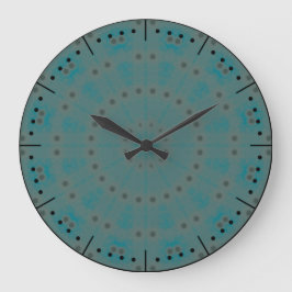 Reloj Redondo Grande Kaleidoscopio del patrón azul-gris del Boho Paisle