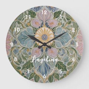 Reloj Redondo Grande Kaleidoscopio floral personalizado