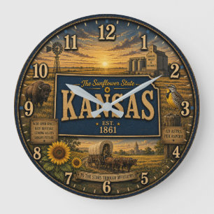 Reloj Redondo Grande Kansas State Sunflower State Rustic Farmhouse