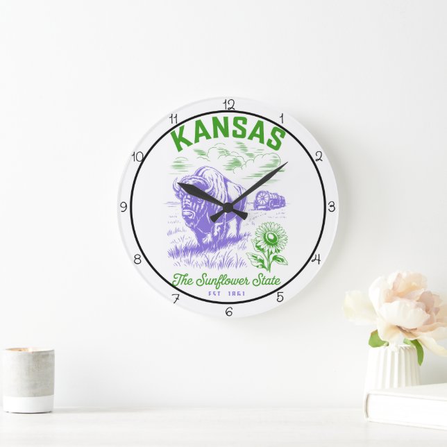 Reloj Redondo Grande Kansas Sunflower State Bison  (Hogar)