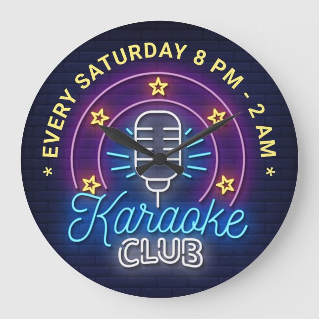 Reloj Redondo Grande Karaoke Club Neon Look Ilustracion, Personalizado  (Anverso)