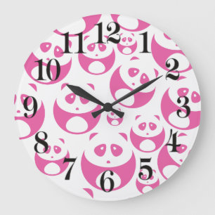 Reloj Redondo Grande Kawaii Baby Pink and White Panda Pattern