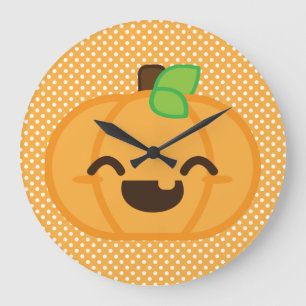 Reloj Redondo Grande Kawaii Jack O Lantern Pumpkin Wall Clock