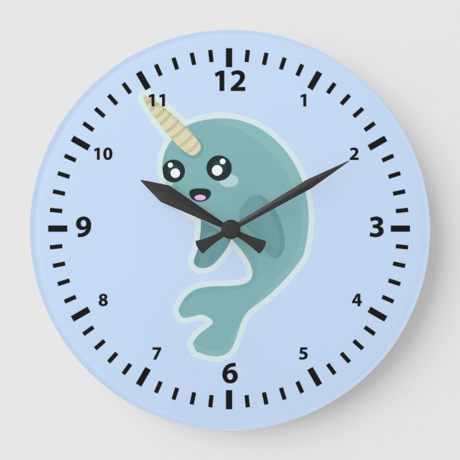 Reloj Redondo Grande Kawaii Narwhal (Anverso)