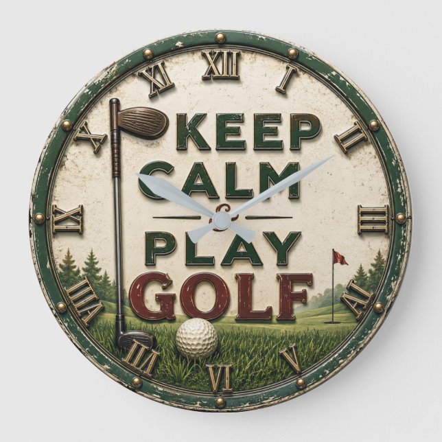 Reloj Redondo Grande Keep Calm and Play Golf (Anverso)