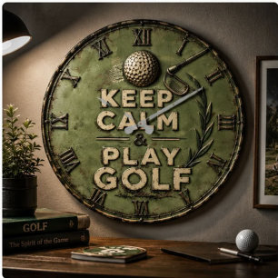 Reloj Redondo Grande Keep Calm and Play Golf Golfer Gift