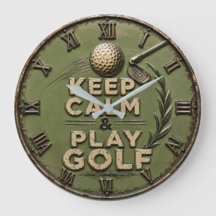 Reloj Redondo Grande Keep Calm and Play Golf Golfer Gift