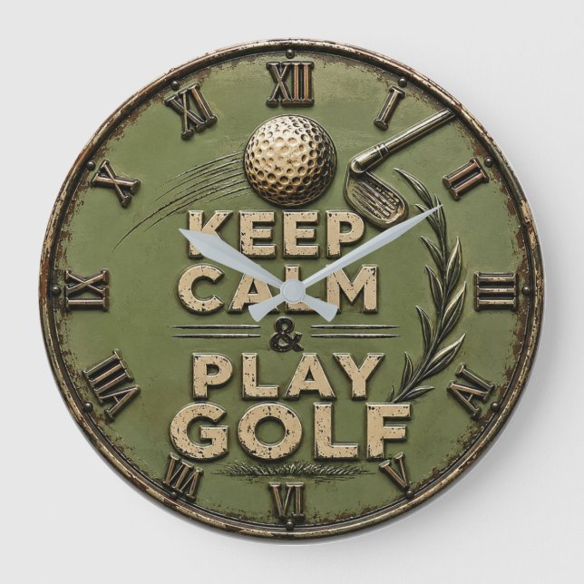 Reloj Redondo Grande Keep Calm and Play Golf Golfer Gift  (Anverso)