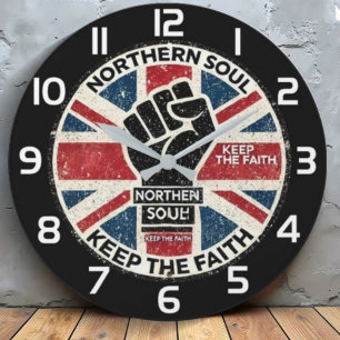 Reloj Redondo Grande  "Keeps The Faith" Vintage UK Flag  Northern Soul