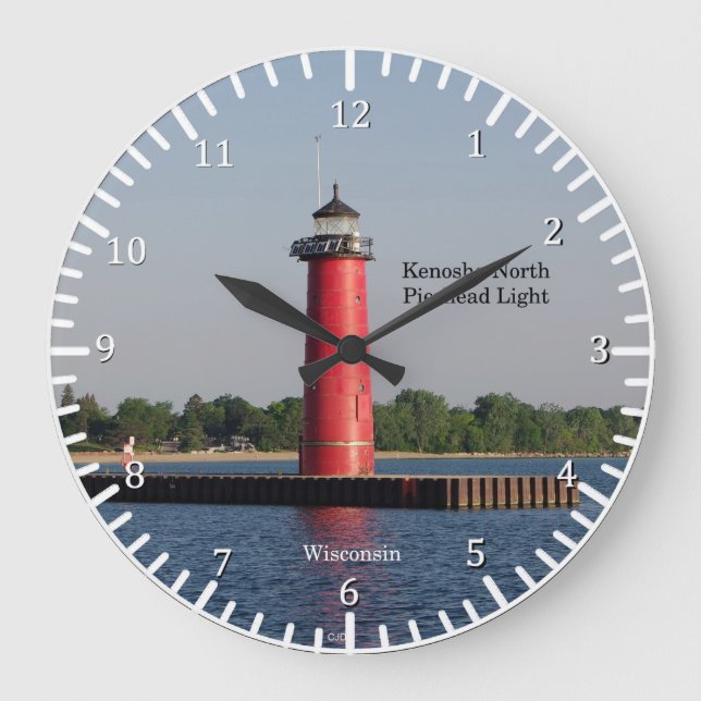 Reloj Redondo Grande Kenosha North Pierhead Light Wall Clock (Anverso)