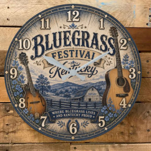 Reloj Redondo Grande Kentucky Bluegrass Festival Music Farmhouse Decor