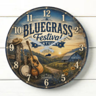 Reloj Redondo Grande Kentucky Bluegrass Festival Rustic Country Music