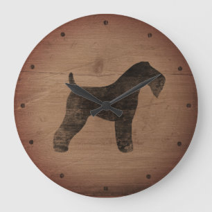 Reloj Redondo Grande Kerry Blue Terrier Silhouette Rustic