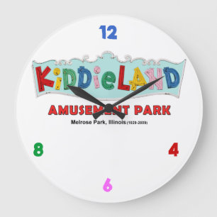 Reloj Redondo Grande Kiddieland Melrose Park, IL, Rótulo de texto