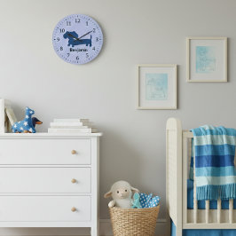 Reloj Redondo Grande Kids Dachshund Wall Clock Blue Wiener Dog Nursery