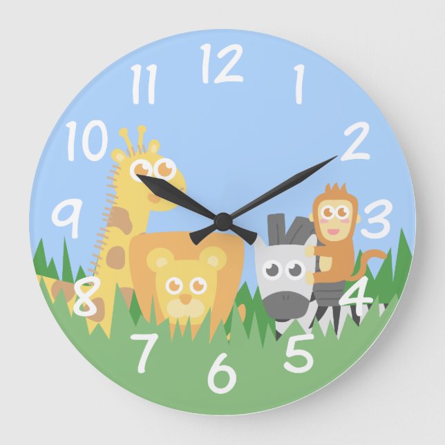 Reloj Redondo Grande Kids Room - Safari Animals Themed Wall Clock (Anverso)