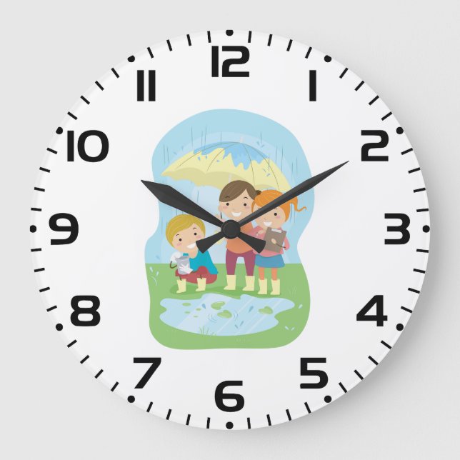 Reloj Redondo Grande Kids Science Nature Study in Rain (Anverso)