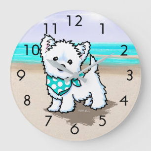 Reloj Redondo Grande KiniArt Cutieface Beach Westie Wall Clock
