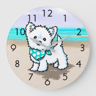 Reloj Redondo Grande KiniArt Cutieface Beach Westie Wall Clock