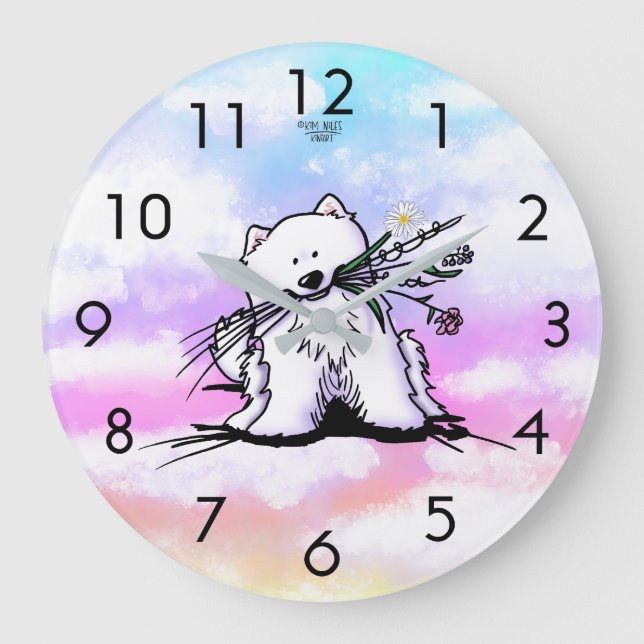 Reloj Redondo Grande KiniArt Rainbow Bridge Samoyed (Anverso)