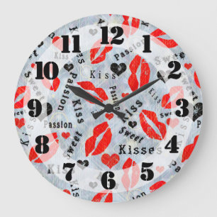 Reloj Redondo Grande Kiss, red lips. large clock