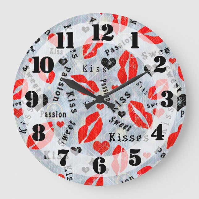 Reloj Redondo Grande Kiss, red lips. large clock (Anverso)