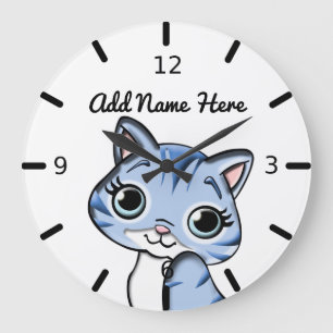 Reloj Redondo Grande Kitten azul personalizado