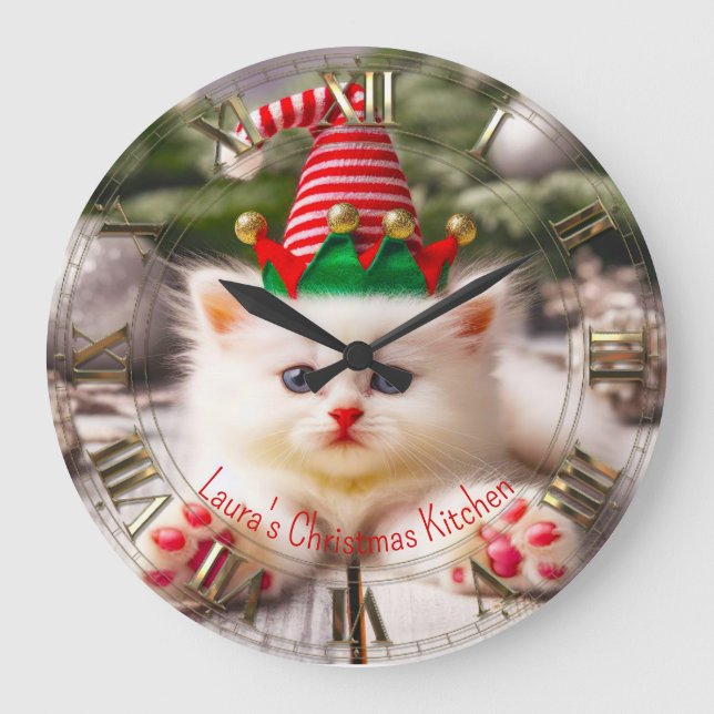 Reloj Redondo Grande Kitty Happy Furbaby Holiday Navidades (Anverso)