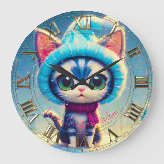 Reloj Redondo Grande Kitty, Navidades azules (Anverso)
