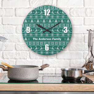 Reloj Redondo Grande Knit nórdico moderno Nombre blanco verde feo suéte
