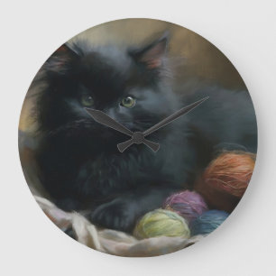 Reloj Redondo Grande Knition Companion Black Kitten With Yarn