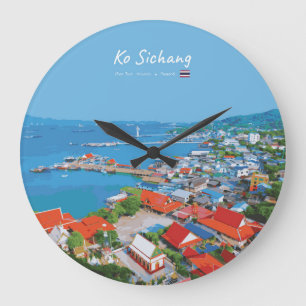 Reloj Redondo Grande Ko Sichang, Tailandia - Vista vibrante del puerto