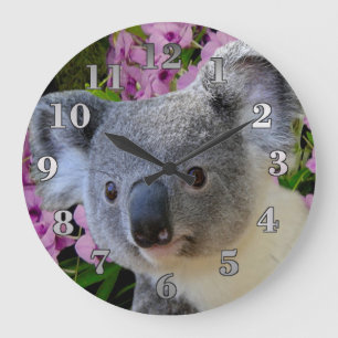Reloj Redondo Grande Koala y orquídeas