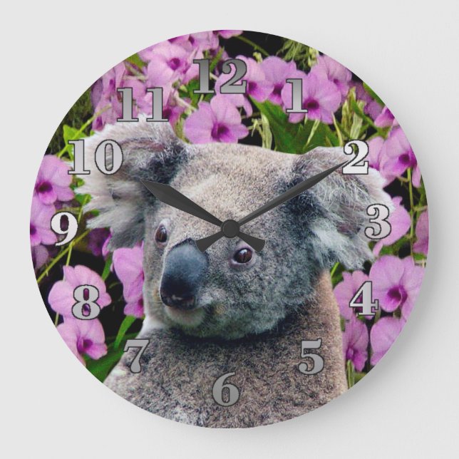 Reloj Redondo Grande Koala y Orquídeas (Anverso)