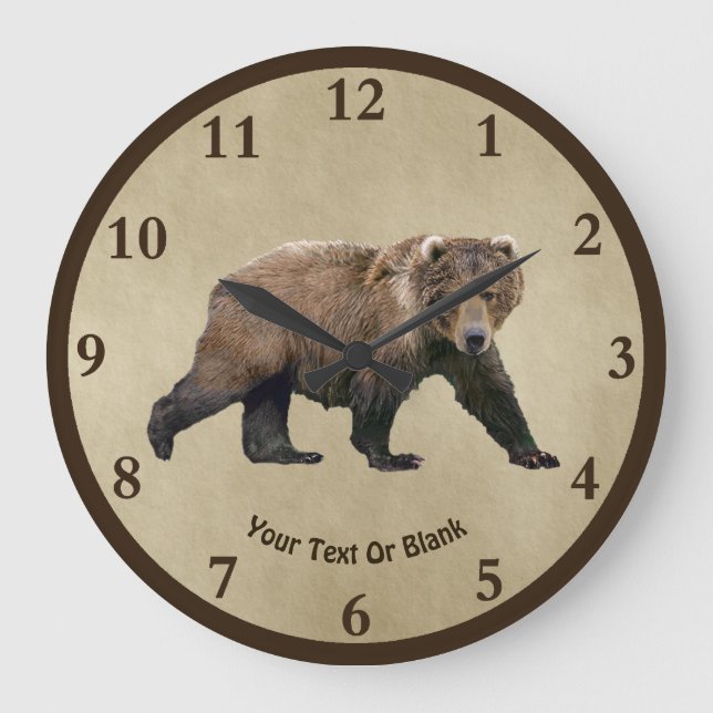Reloj Redondo Grande Kodiak Bear En Papel Antiguo (Anverso)