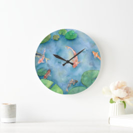 Reloj Redondo Grande Koi Fish Pond watercolor