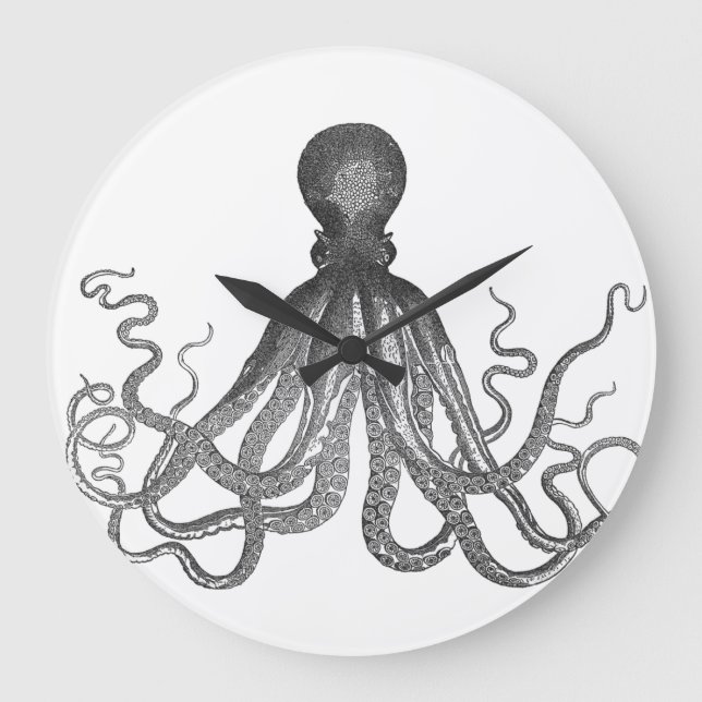 Reloj Redondo Grande Kraken - Octopus negro gigante / Cthulu (Anverso)