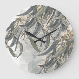 Reloj Redondo Grande La acuarela Eucalyptus deja la vegetación
