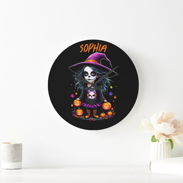Reloj Redondo Grande La adorable bruja de Halloween de Kawaii (Hogar)