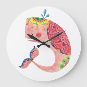 Reloj Redondo Grande La ballena rosada feliz