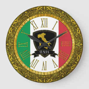 Reloj Redondo Grande La bandera de Italia personaliza el texto